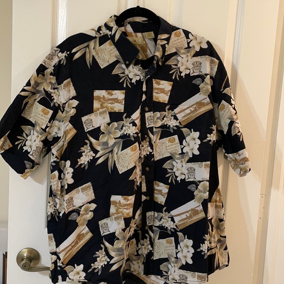 Royal Palm Men’s XL (46/48) Short Sleeve Cotton Black Tan Hawaiian Print Shirt - Picture 2 of 11